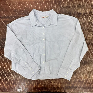 Faherty Stretch Oxford Button Down Shirt Mens Large Blue White Pinstripe Pocket